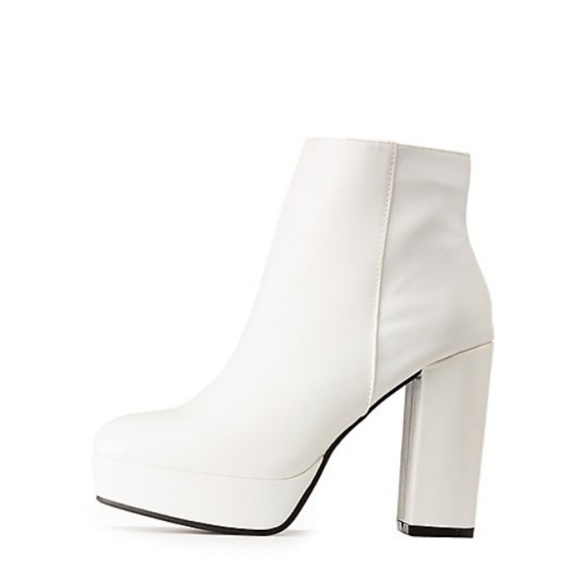 LAST ONES Bamboo White Block Heel Ankle Booties - Picture 7 of 8